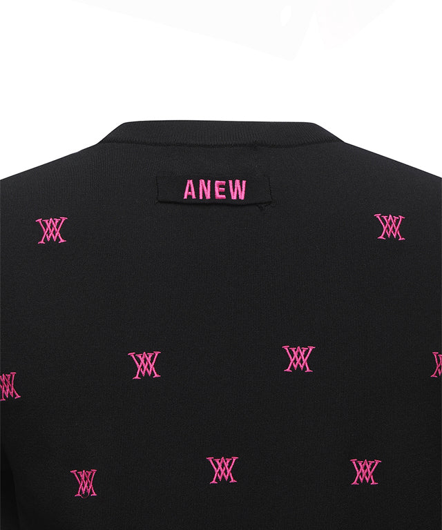 ANEW Golf Women Monogram Logo Point Pullover Sweater in Black, featuring embroidered logo and stylish design.